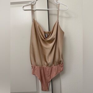Champagne Satin Bodysuit with Cowl Neckline